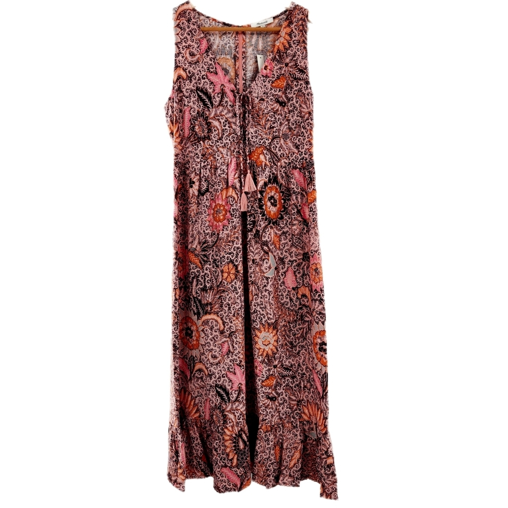 Madewell Bali Bloom Lace Up Tie Front Ruffle Hem Midi Dress Size 4